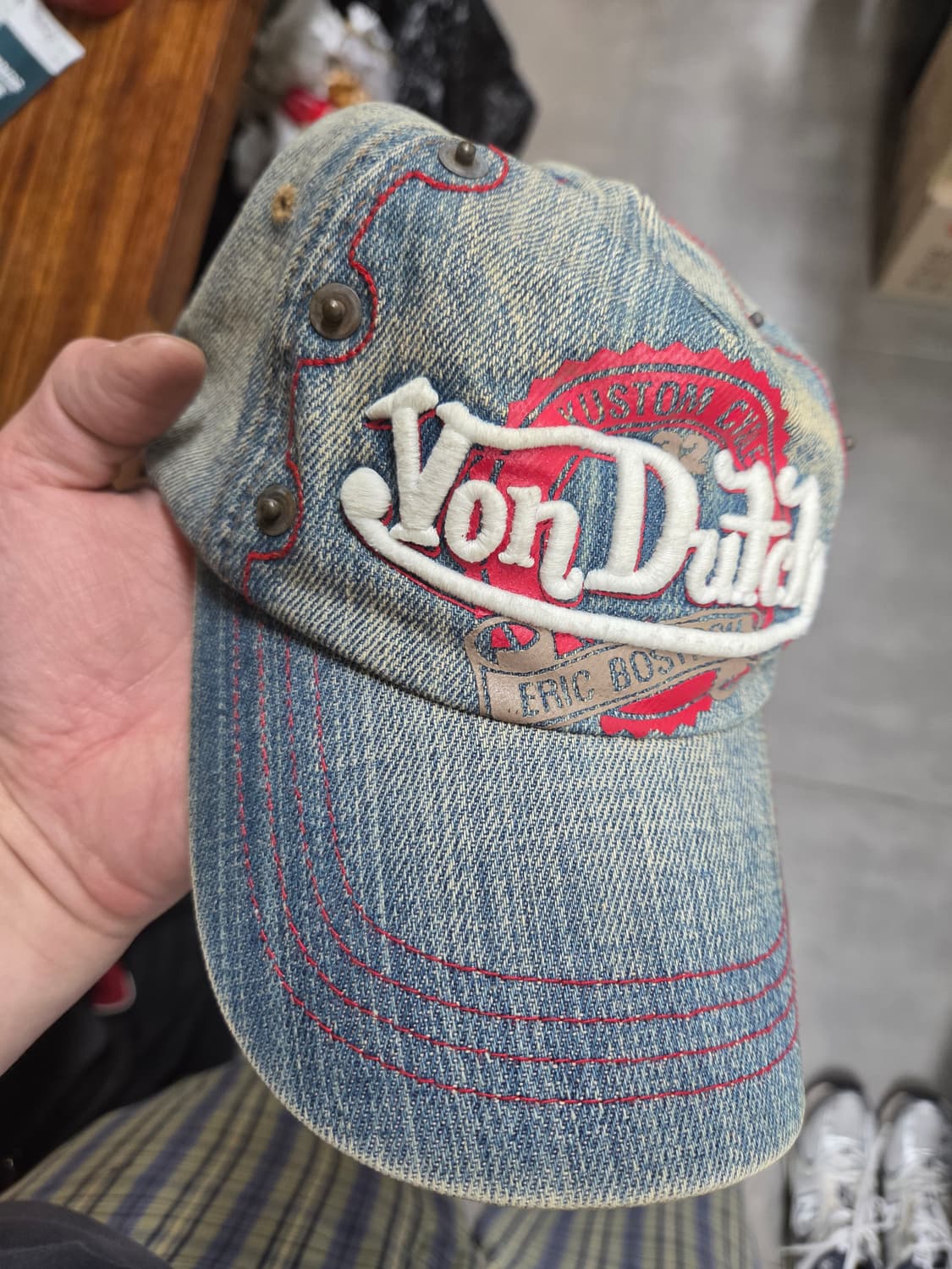 본더치 빈티지 가죽 스트랩 데님 모자 프리 상품이미지8