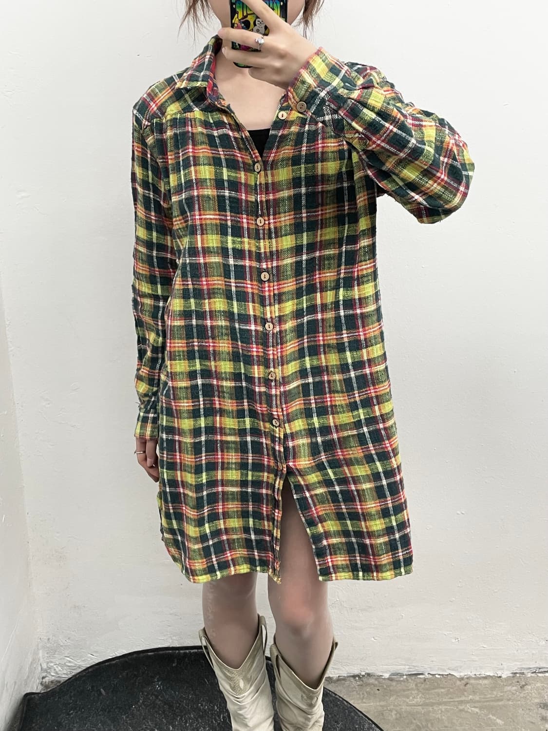 큐브슈가 하구미 체크 셔츠 원피스 상품이미지2