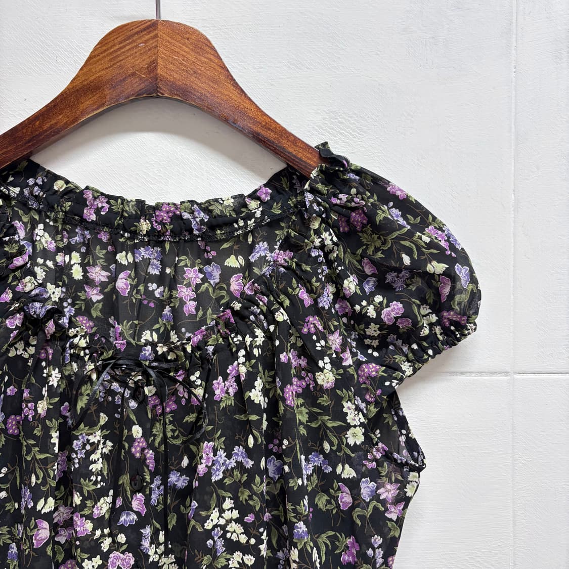 poudre 잔꽃 패턴 퍼플 리본 페어리 시스루 블라우스 JPN  상품이미지2