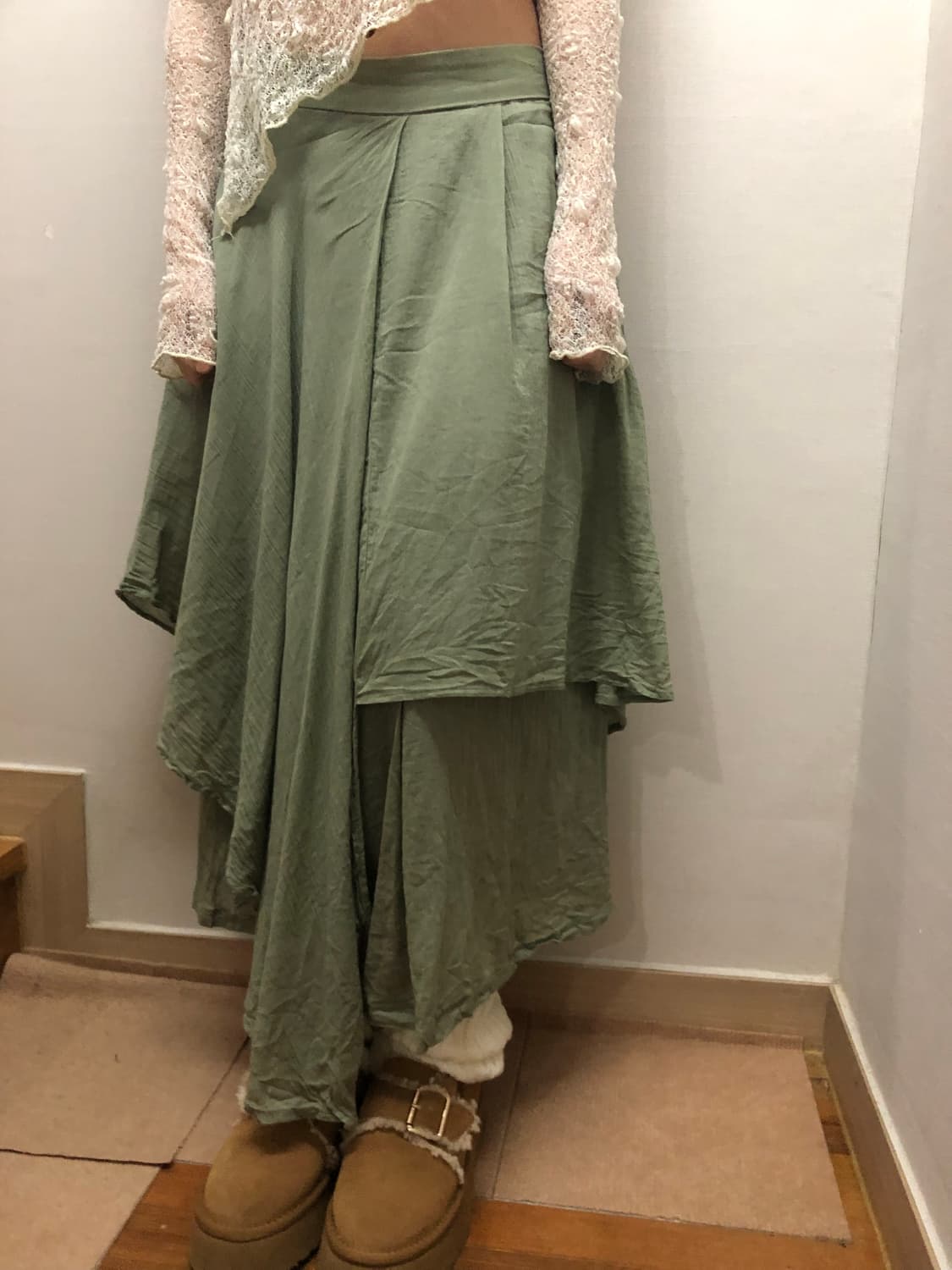 빈티지 라이트 그린 프릴 팬츠 상품이미지2