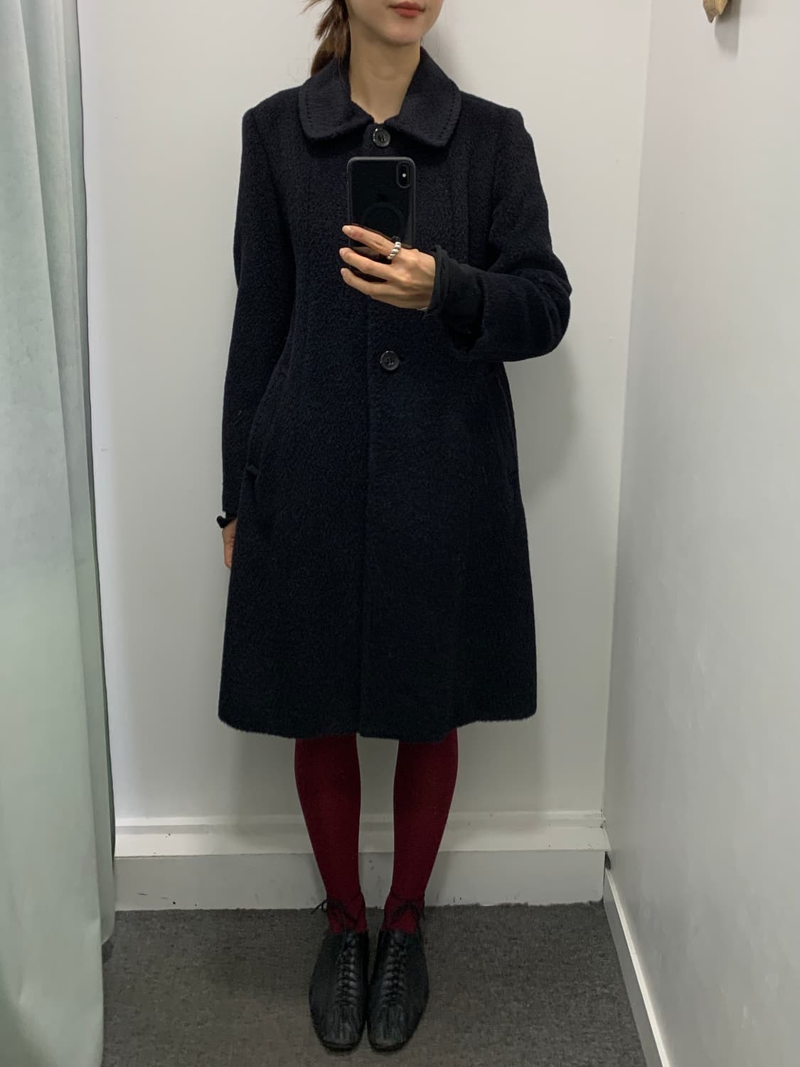 크로커다일 수리 알파카 블랙 롱코트 상품이미지2