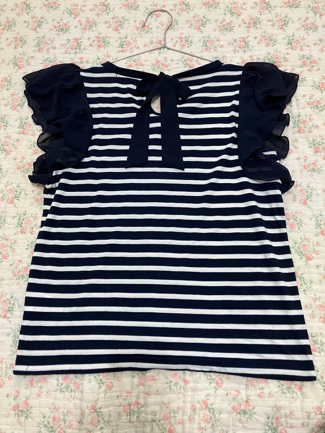 빈티지 네이비 스트라이프 리본 블라우스 1068 모리걸 y2k 상품이미지2