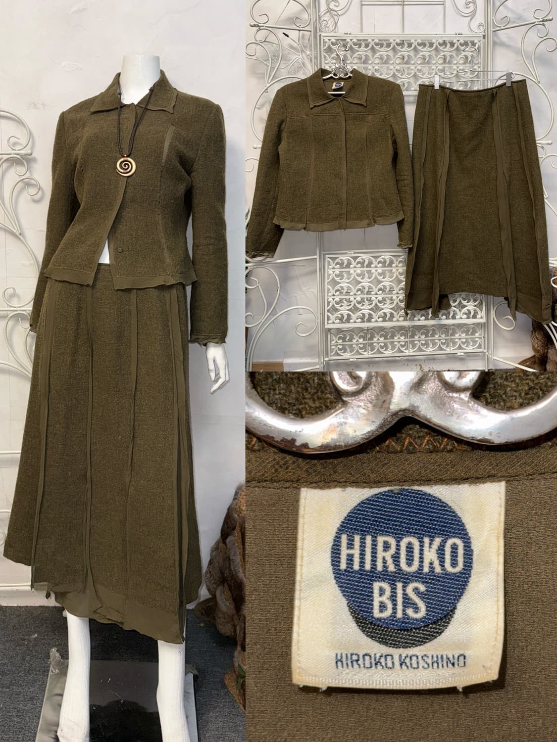 HIROKO KOSHINO khaki wool slit setup 상품이미지1