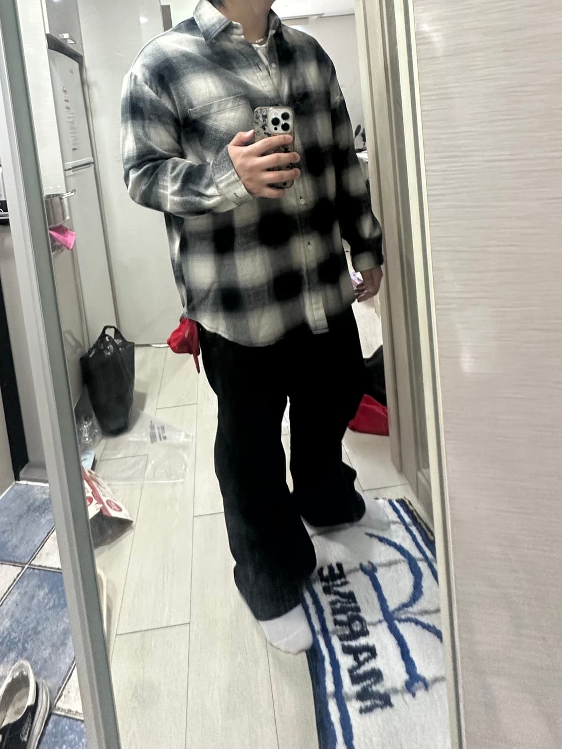 니치스 체크 셔츠 그레이 상품이미지3