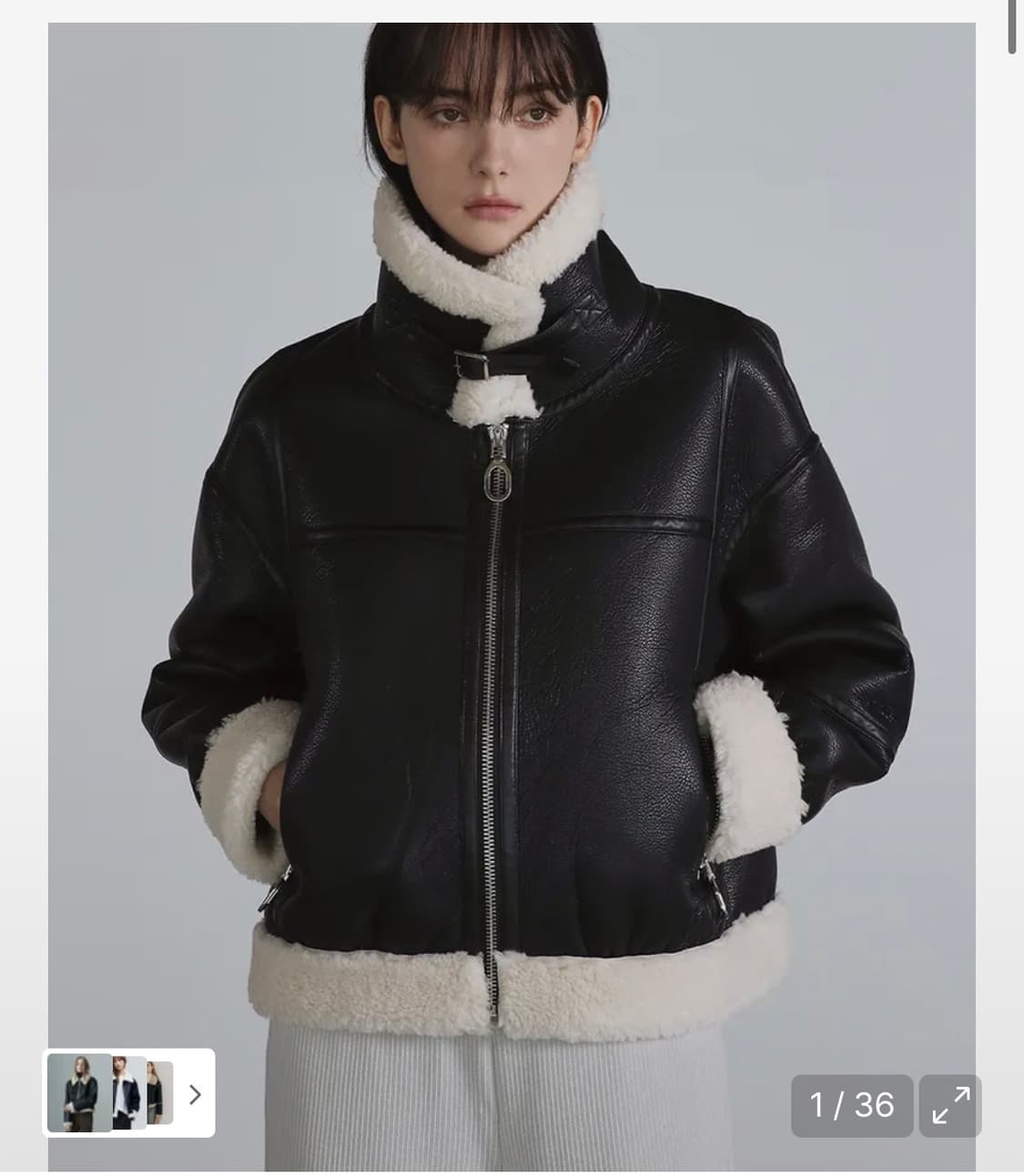 더그린랩 FAUX 퍼 하이넥 무스탕 쟈켓 [블랙/아이보리] 상품이미지1