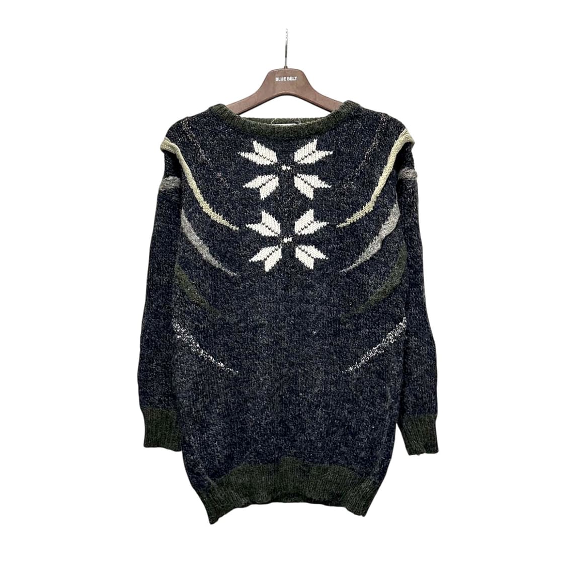 USA VINTAGE 라운드넥 롱 니트 노르딕 눈꽃 패턴 디테일 차콜 상품이미지1