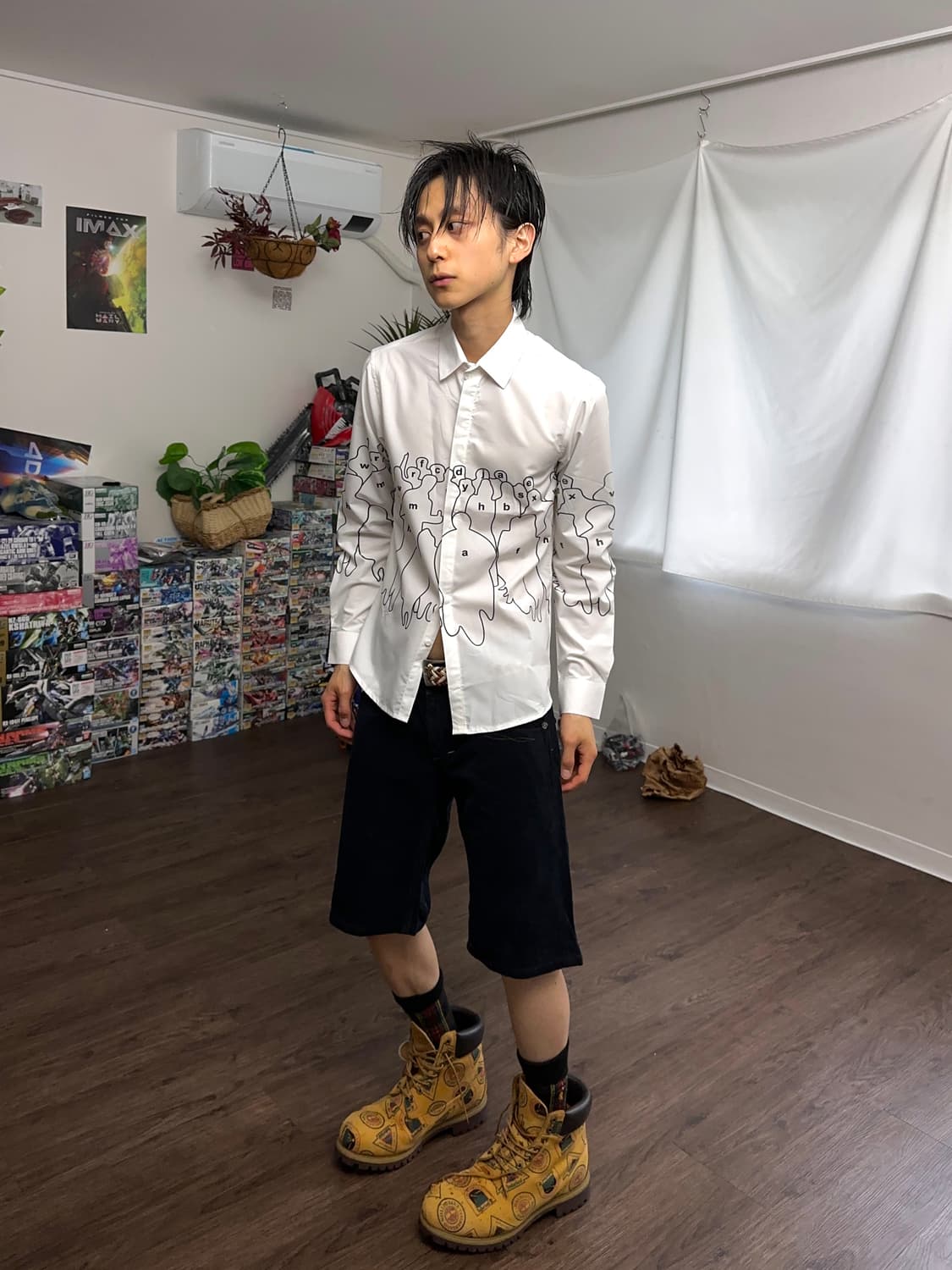 알파벳 휴먼 프린트 드레스 셔츠 상품이미지3