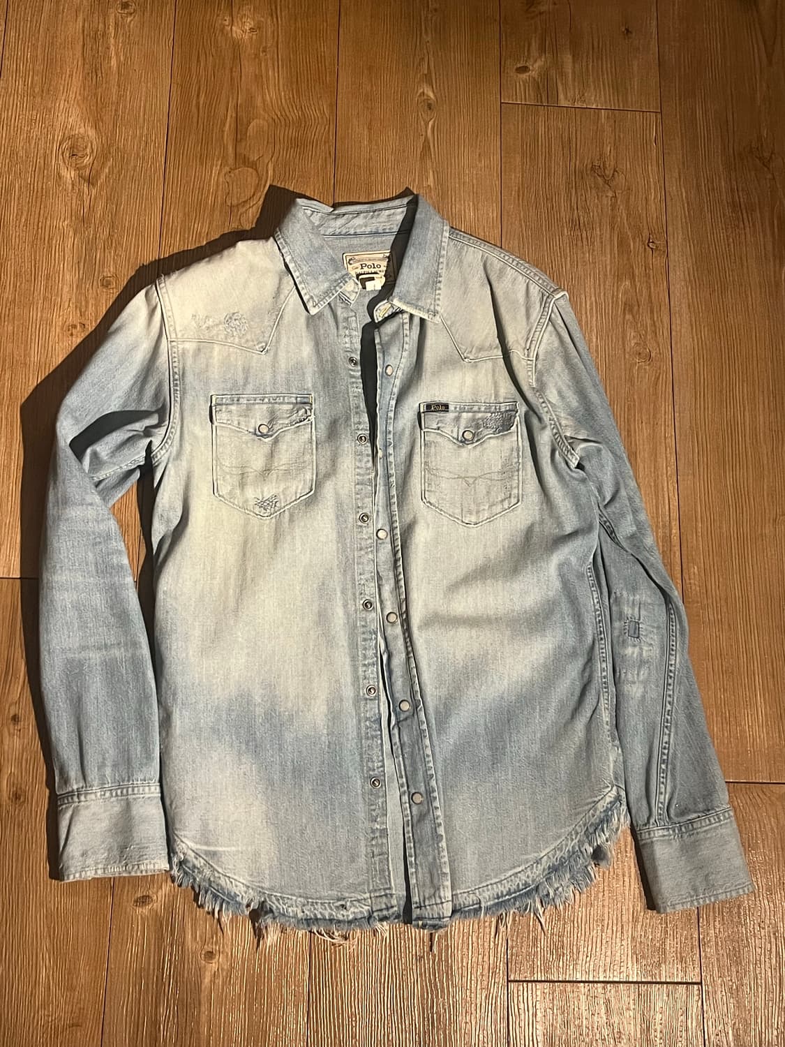 폴로 랄프로렌 디스트레스트 데님 웨스턴 셔츠 S 상품이미지3