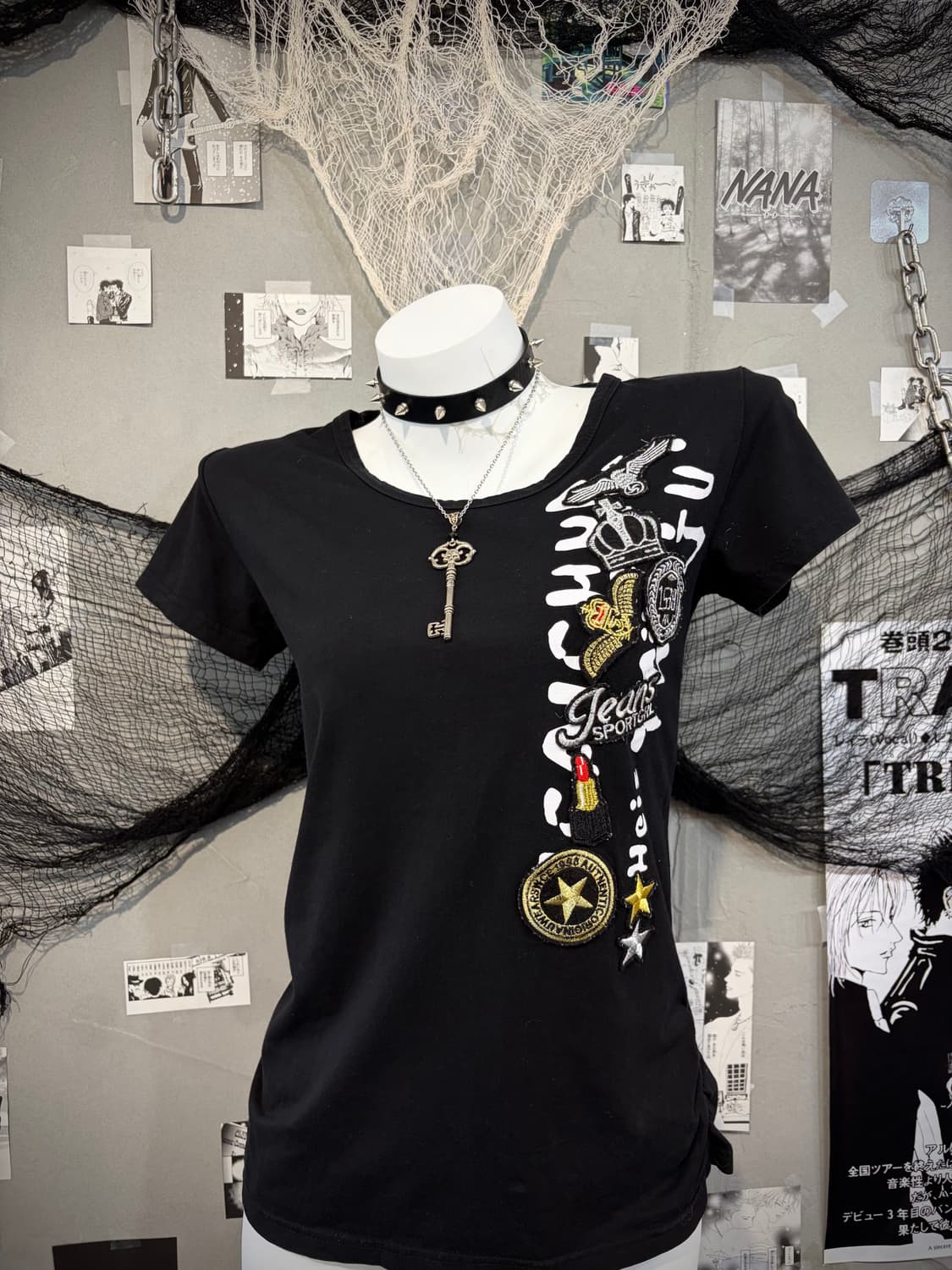 Y2K patch back web mesh short sleeve 상품이미지4