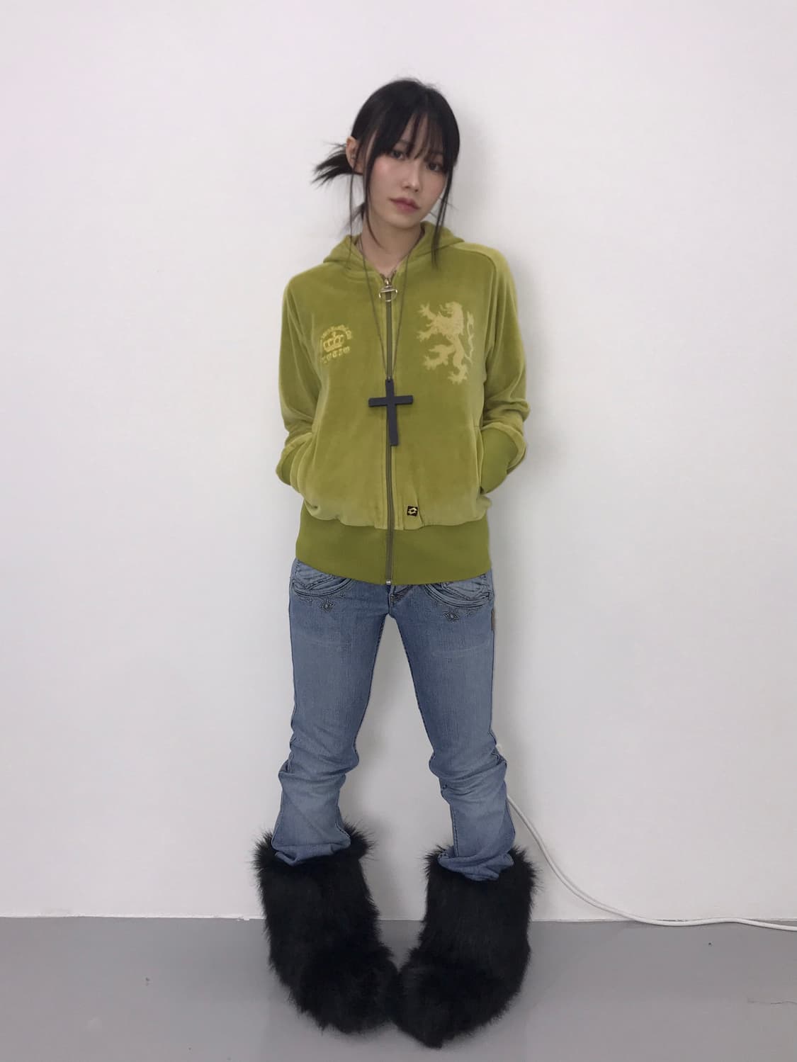 LOTTO Velour Lime Hoodie zip up 상품이미지2