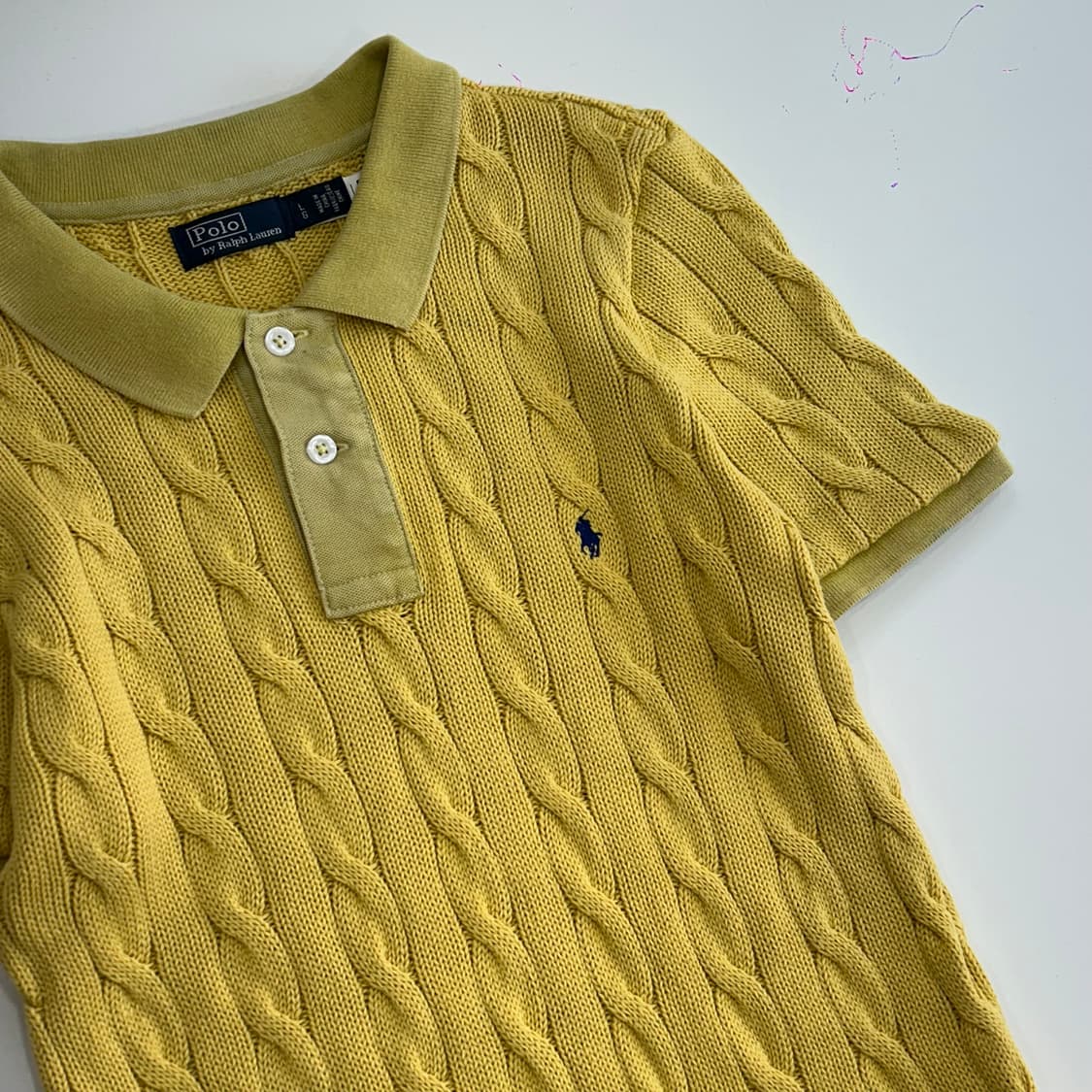 Polo 폴로 네이비 포니 옐로우 케이블 반팔 니트 상품이미지4