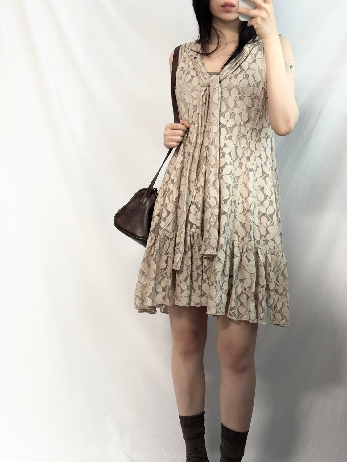 타이 넥 플라워 레이스 원피스 2pcs SET 상품이미지4