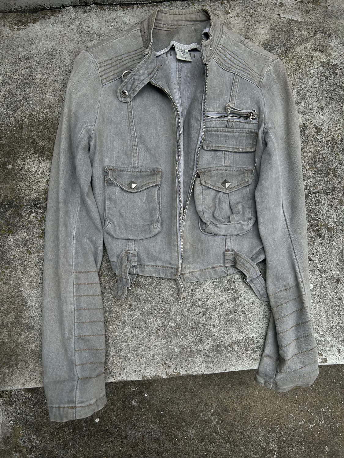 2000s vtg Y2K 스톤 워싱 그레이 크롭 데님자켓 상품이미지2