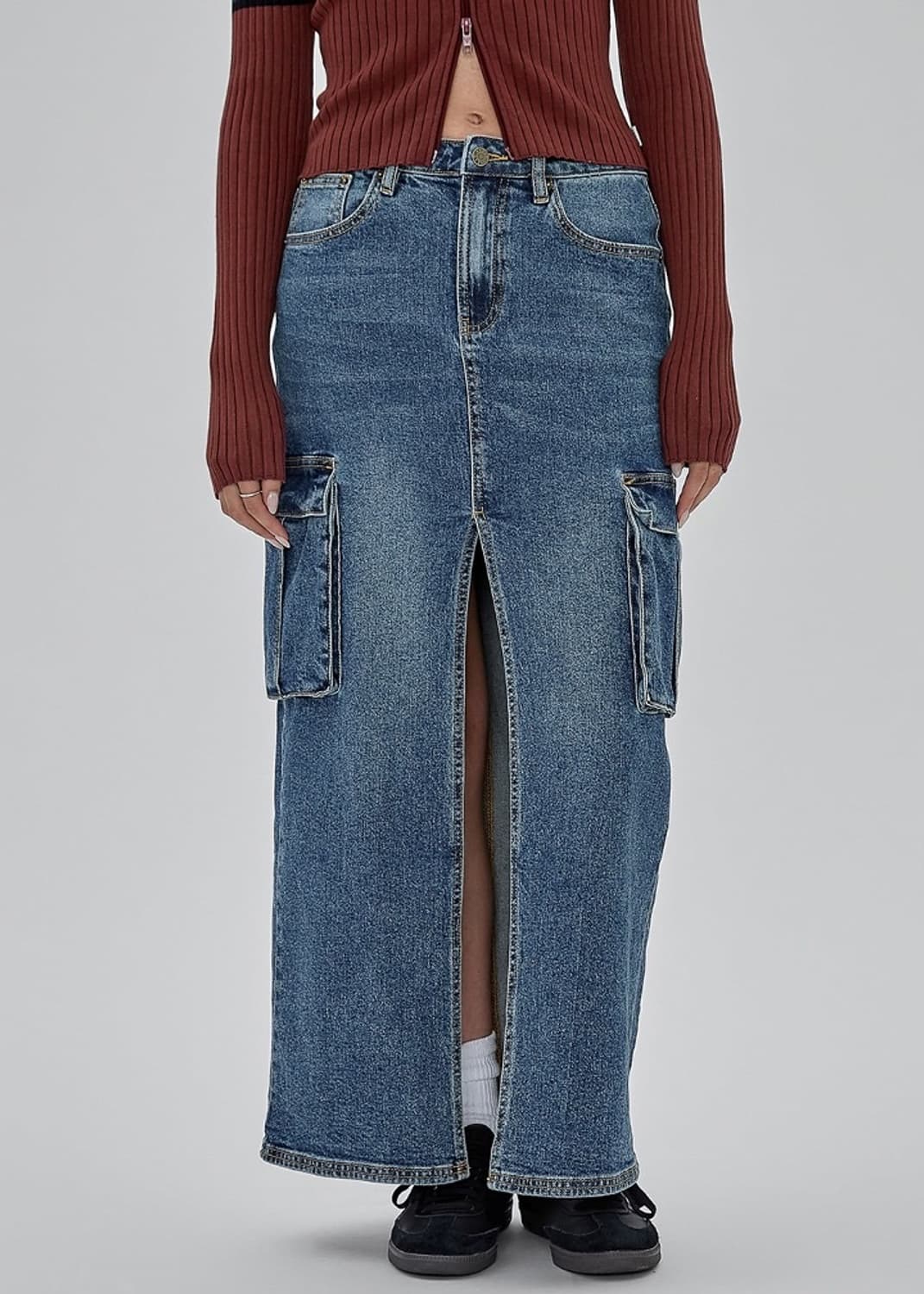 게스 여성 앞트임 데님 카고 롱스커트 치마 24 상품이미지4