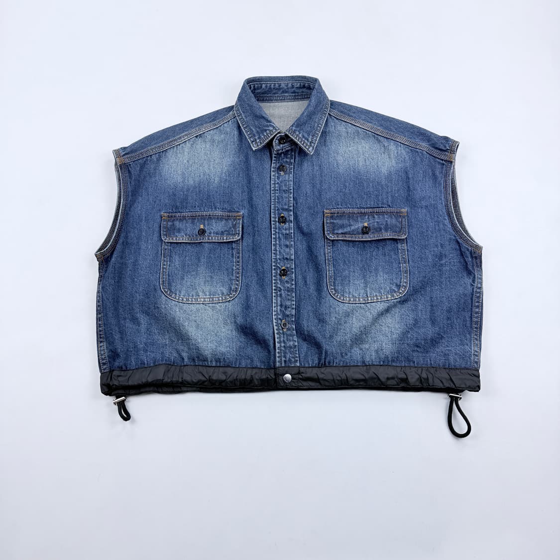 사카이 sacai 스트링 햄 데님 슬리브리스 셔츠 상품이미지3