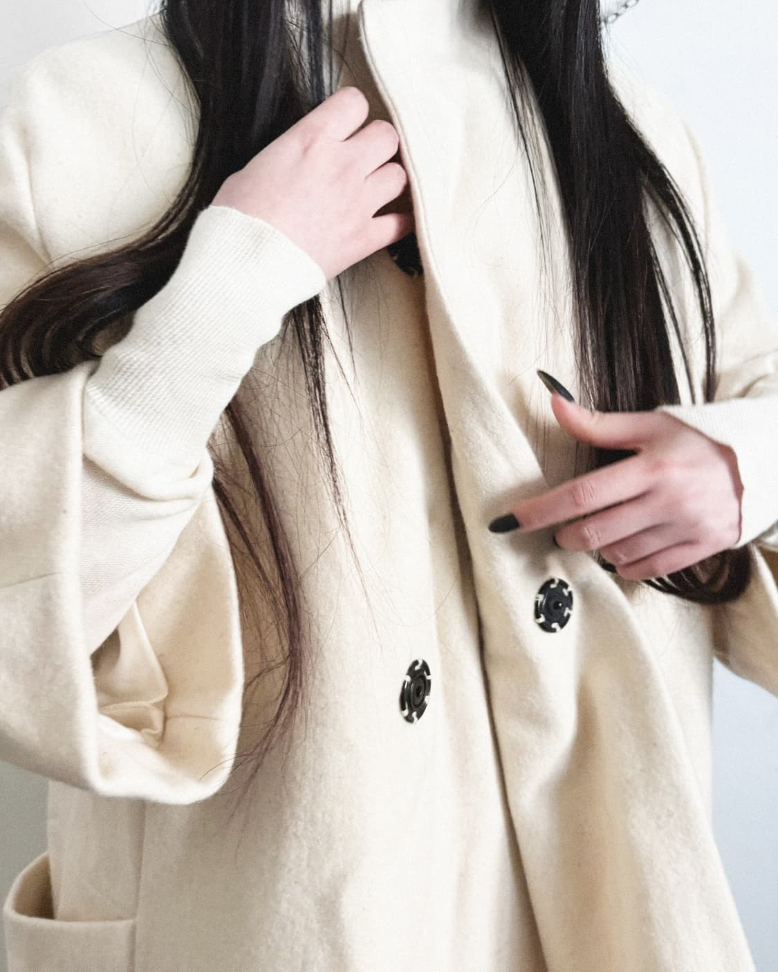 too good x 10corsocomo 드레이프 슬리브 써머 울 롱코트 상품이미지3