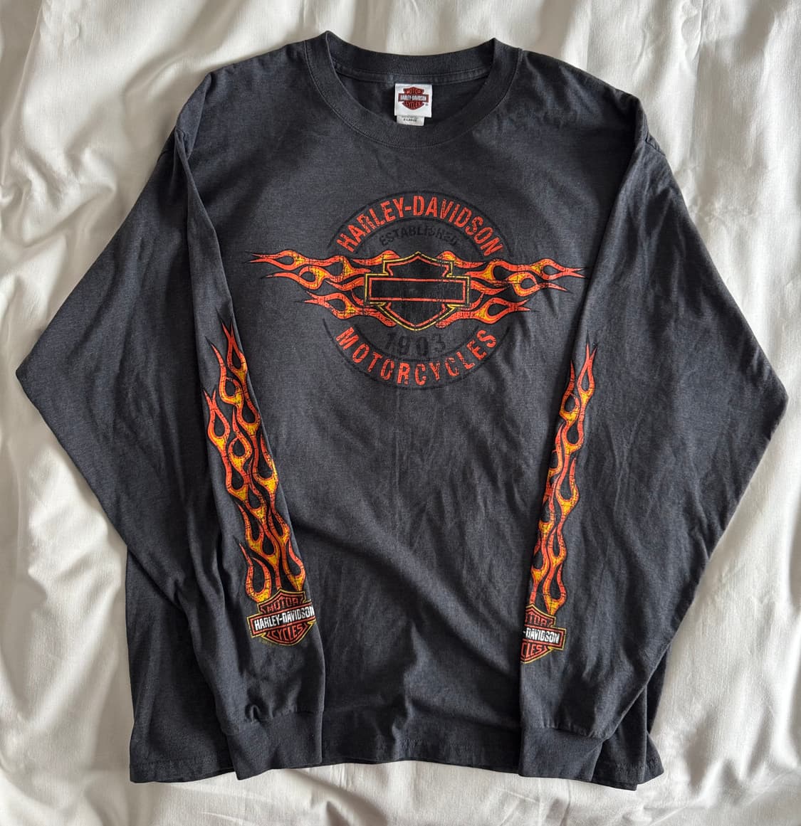 [XL] 빈티지 할리데이비슨 리프린팅 파이어 실드 티셔츠 상품이미지1
