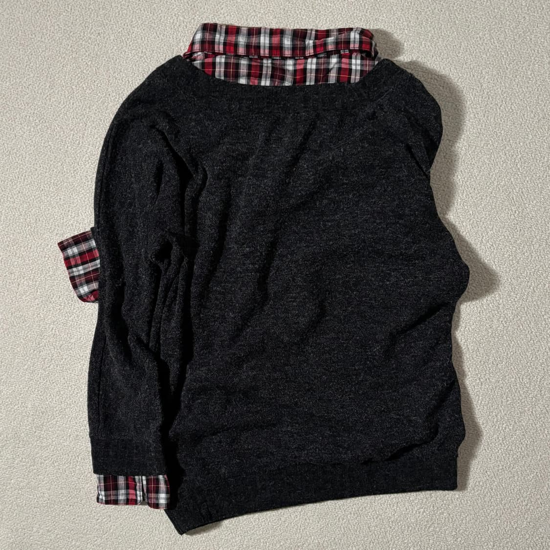 일본빈티지 theoria 차콜 체크 레이어드 니트 상품이미지5