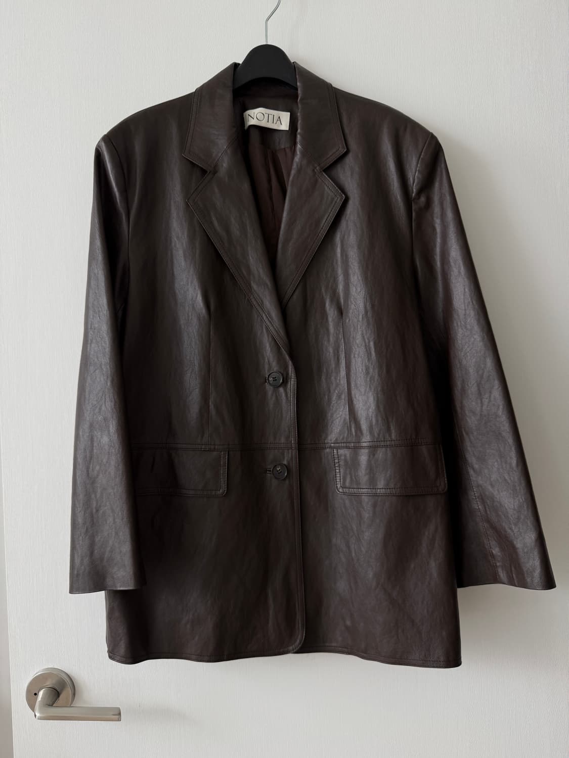 노티아 오버핏 싱글 레더 자켓 (브라운/FREE) 상품이미지4