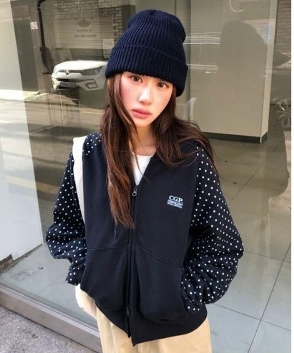 코드그라피 레글런 도트 후드집업 상품이미지2