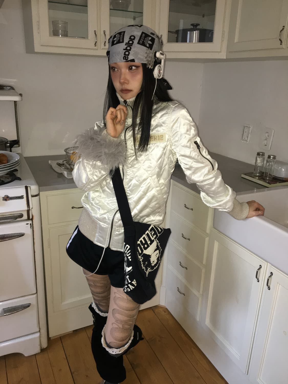 히스테릭글레머 화이트 퀼팅패팅 상품이미지4