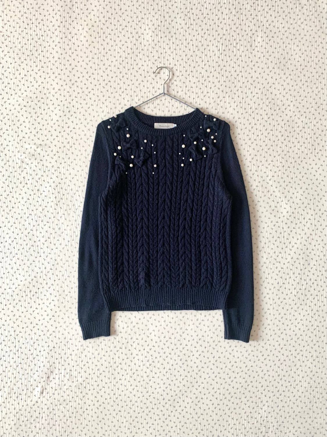 네이비 진주 리본 니트 상품이미지1