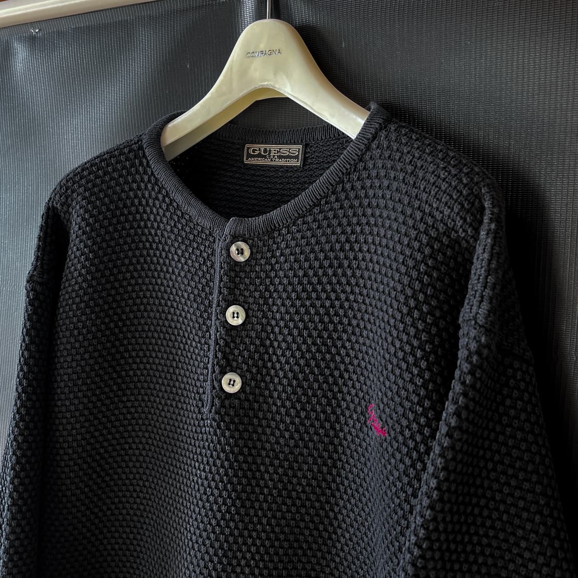 90s 두산 Guess 올드 게스 와플 니트 헨리넥 상품이미지9