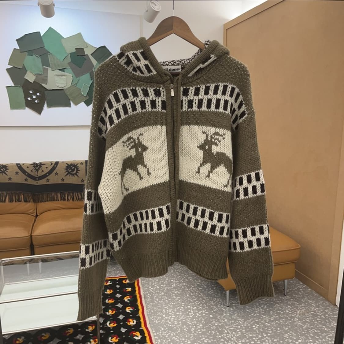 빈티지 폭닥 노르딕 패턴 올리브 카키 가디건 L C07004 상품이미지3