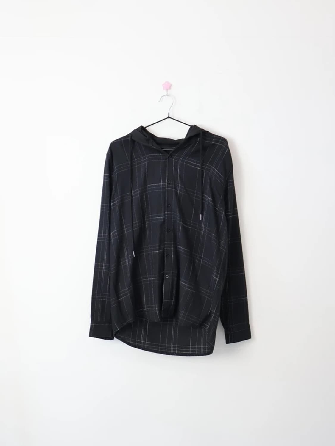 SHEIN Black Check Hooded Shirt 상품이미지4