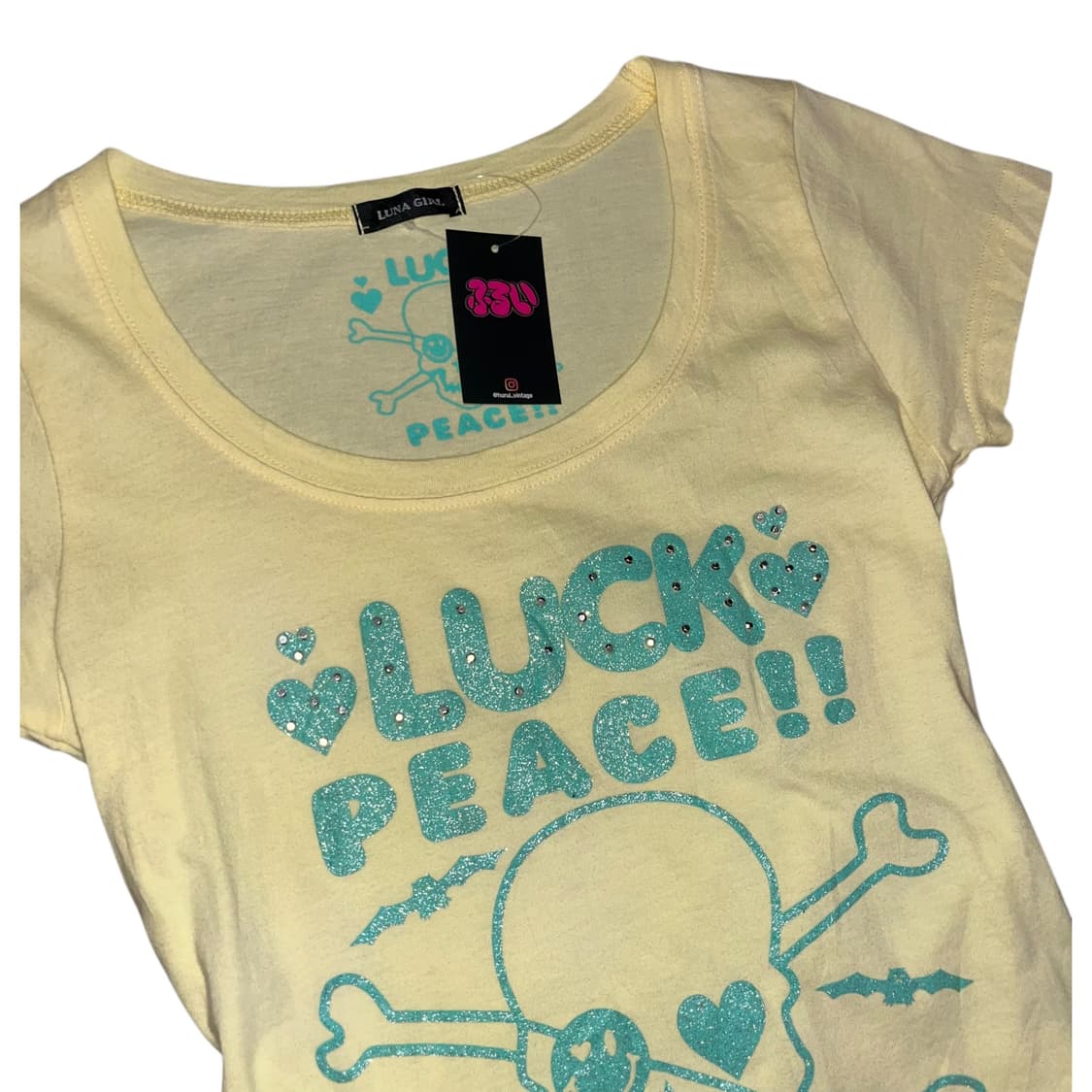 민트 옐로 레터링 해골 글리터 반팔티 y2k 키치 펑크 갸루 상품이미지2