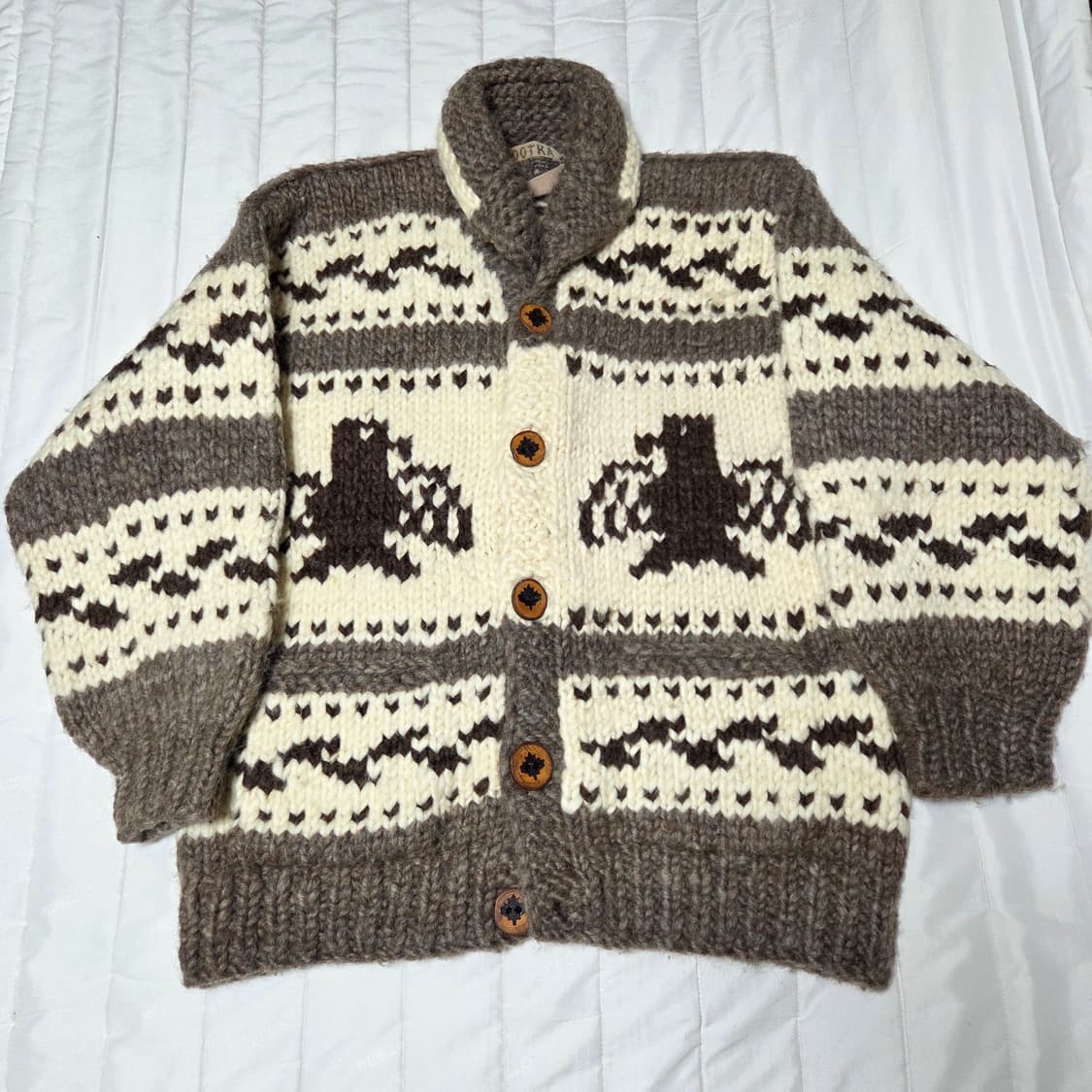 [105]90's NOOTKA 캐나다 헤비울 코위찬 썬더버드 베이지브라운 상품이미지1