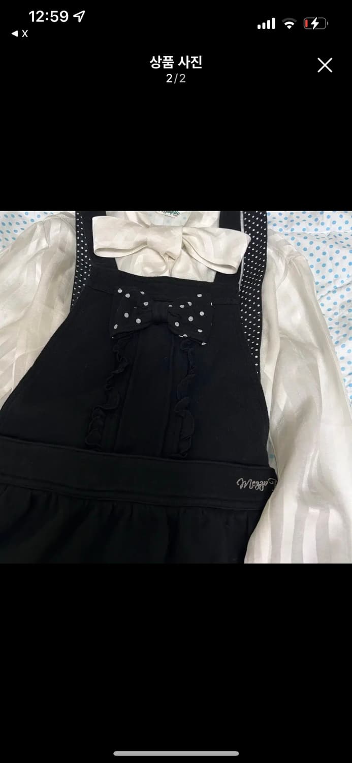 메조피아노 블랙 도트 리본 멜빵 원피스 상품이미지2