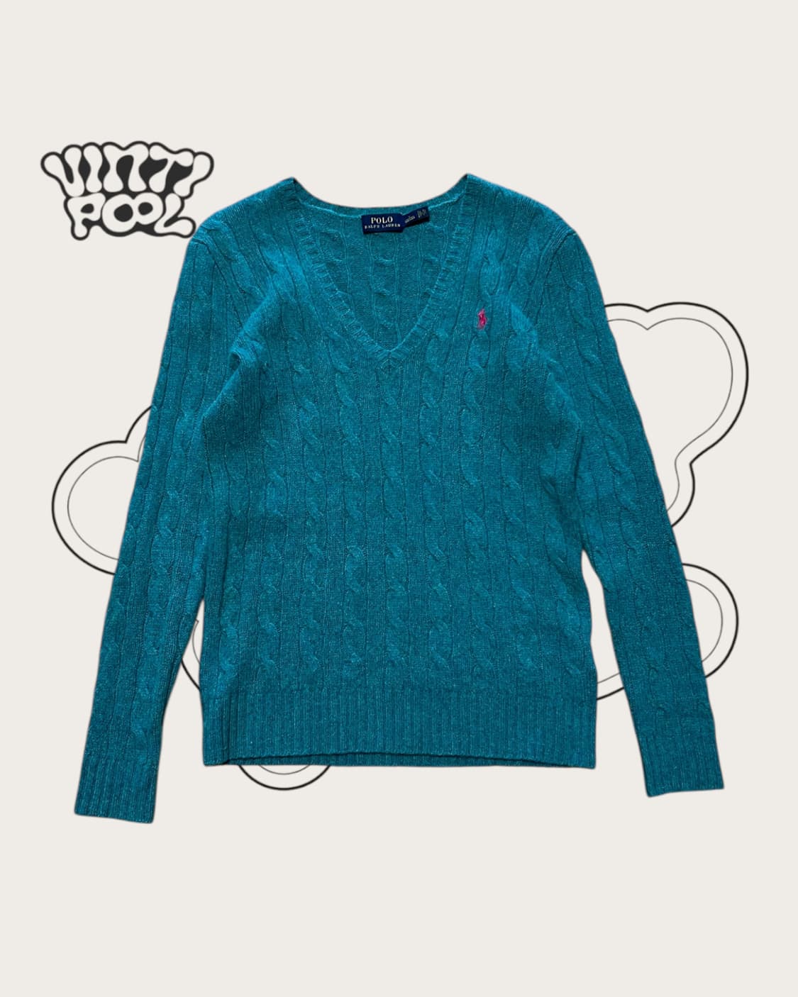 폴로랄프로렌 울캐시미어 브이넥 꽈배기 니트 s 그린 상품이미지1