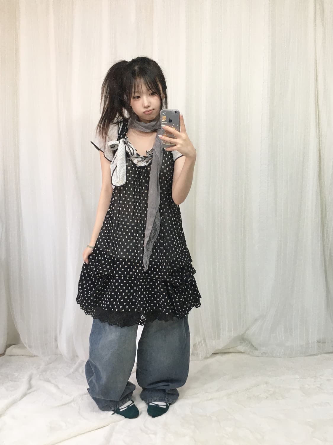 빈티지 도트 원피스 러힙 코디세트 상품이미지2