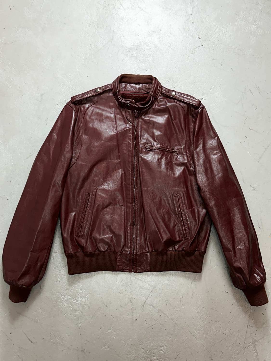 80's 빈티지 버건디 레더자켓 빈티지 레더 봄버 상품이미지1