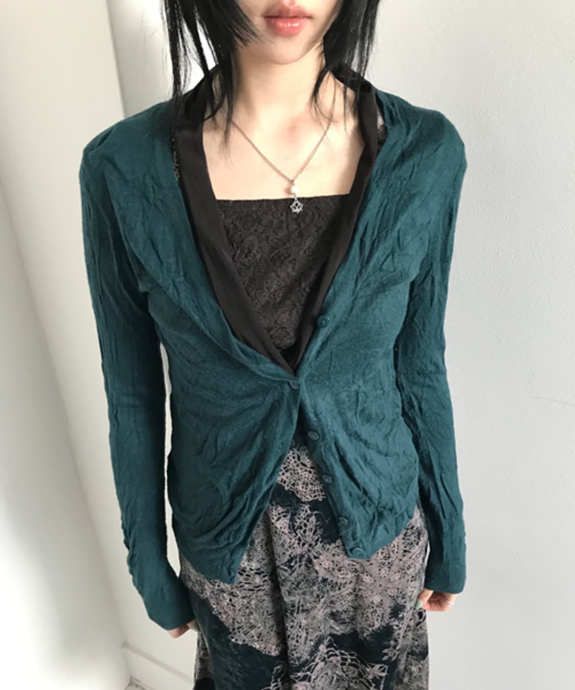 (Vintage)Bluish green slim cardigan 상품이미지1
