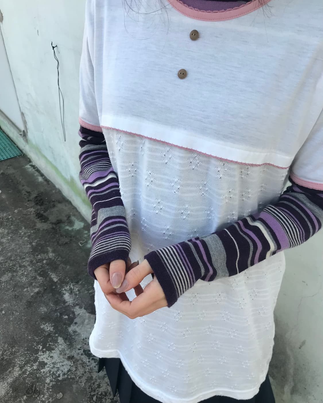 퍼플 스트라이프 레이어드 티셔츠 상품이미지1