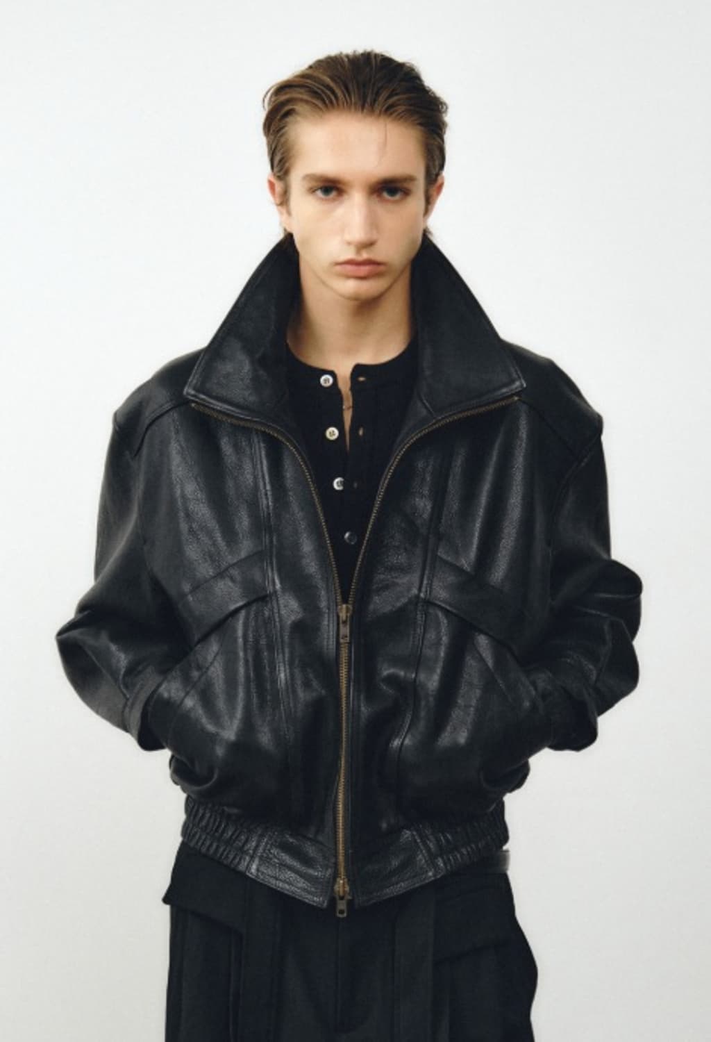 노이어 카우 레더 하이넥 블루종 (52) / 택보유 상품이미지8