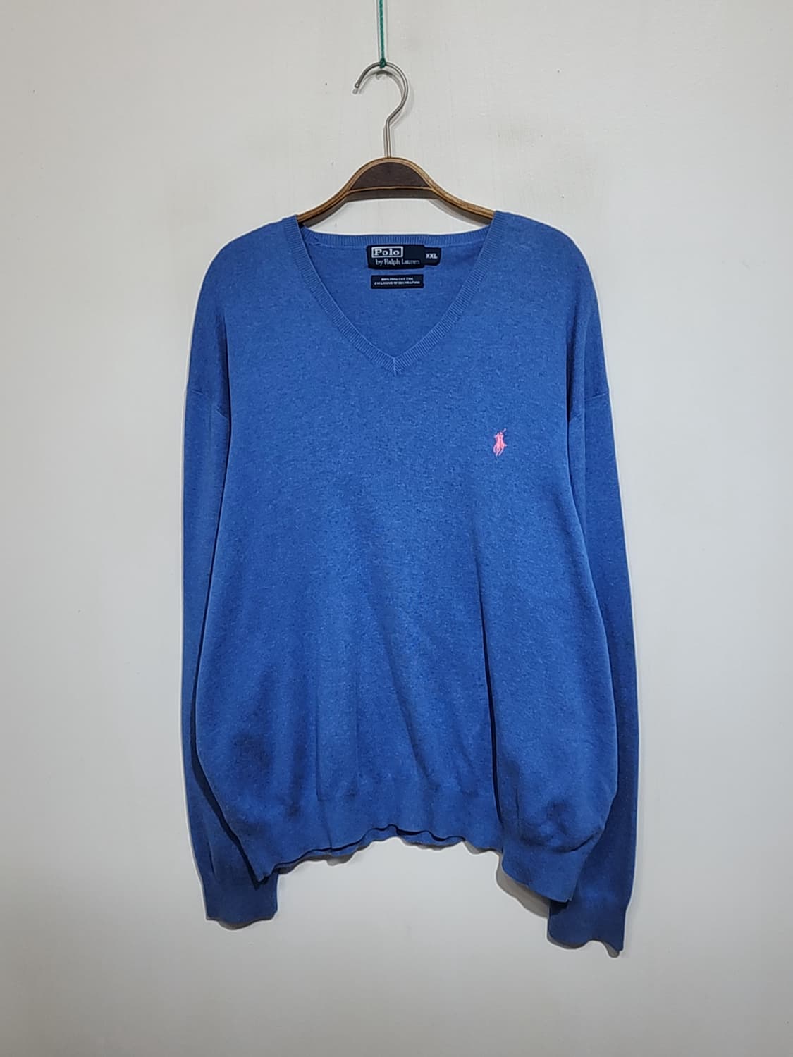 (XXL) 랄프로렌 폴로 니트 하늘색 피마코튼 스웨터 브이넥 빅사이즈  상품이미지1
