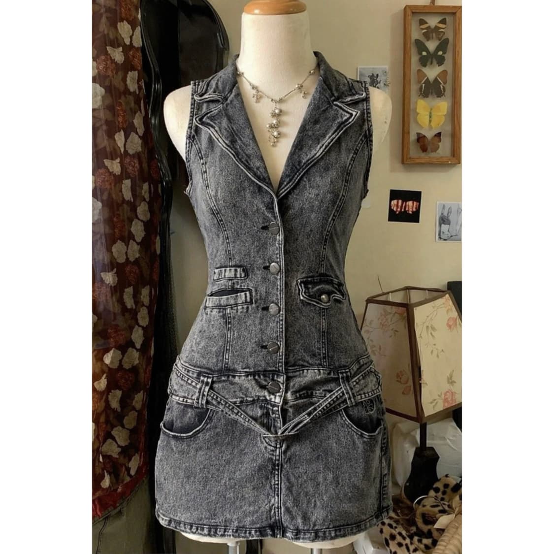 워싱 데님 포켓 포인트 원피스 상품이미지2