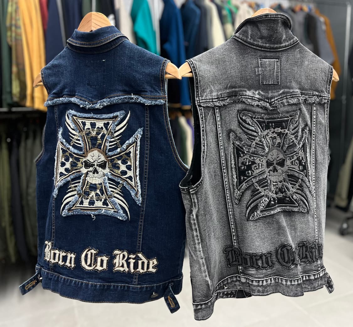 스컬 자수 데님조끼  상품이미지5