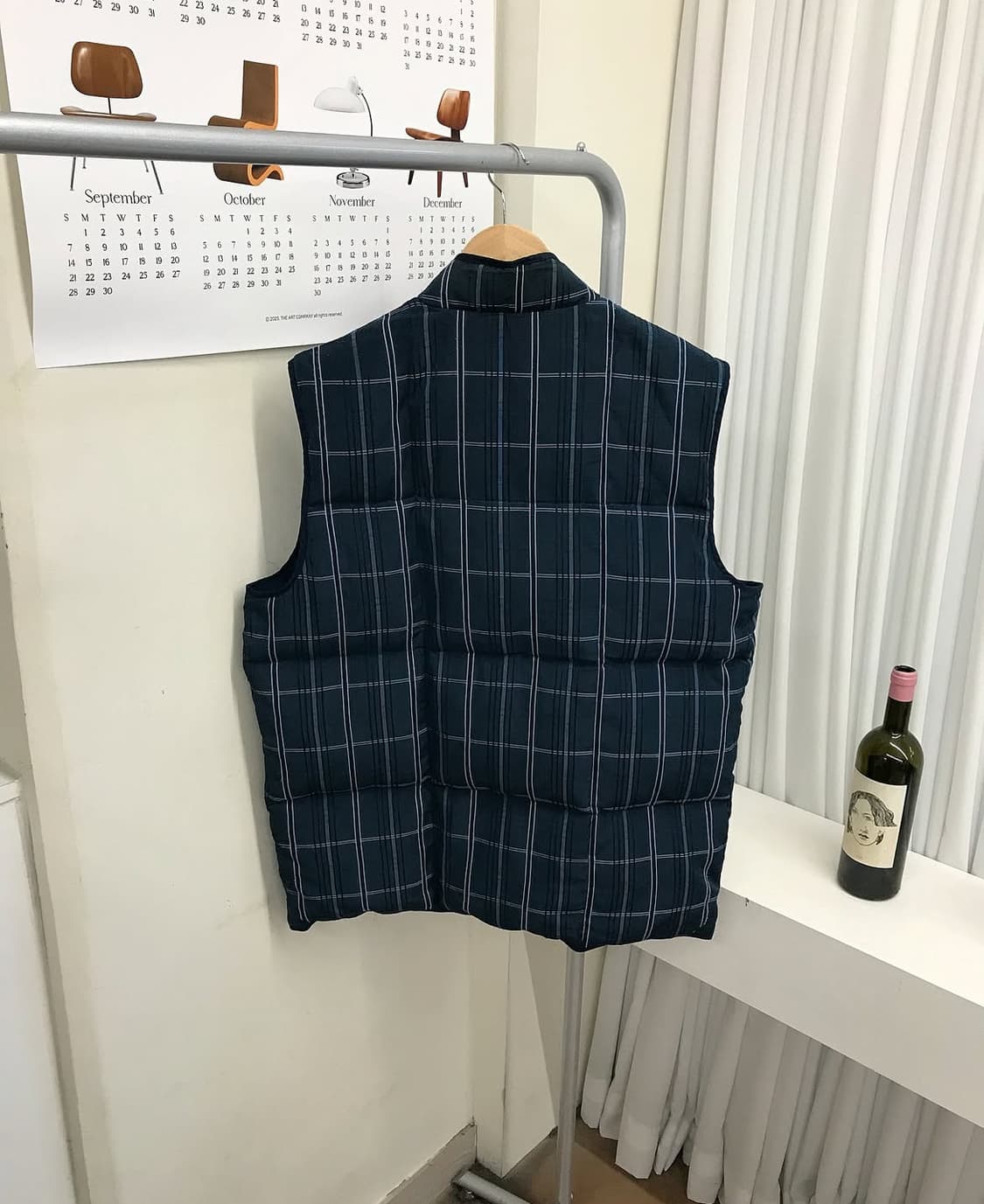 발망 B로고 덕다운 체크 패딩 조끼 베스트 상품이미지3