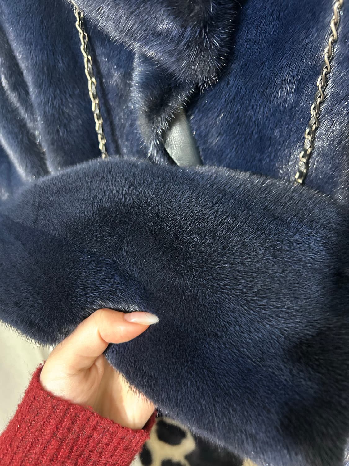 한섬) 오브제 밍크퍼하이넥자켓 네이비색상 -미착용새상품,택포함- 상품이미지5