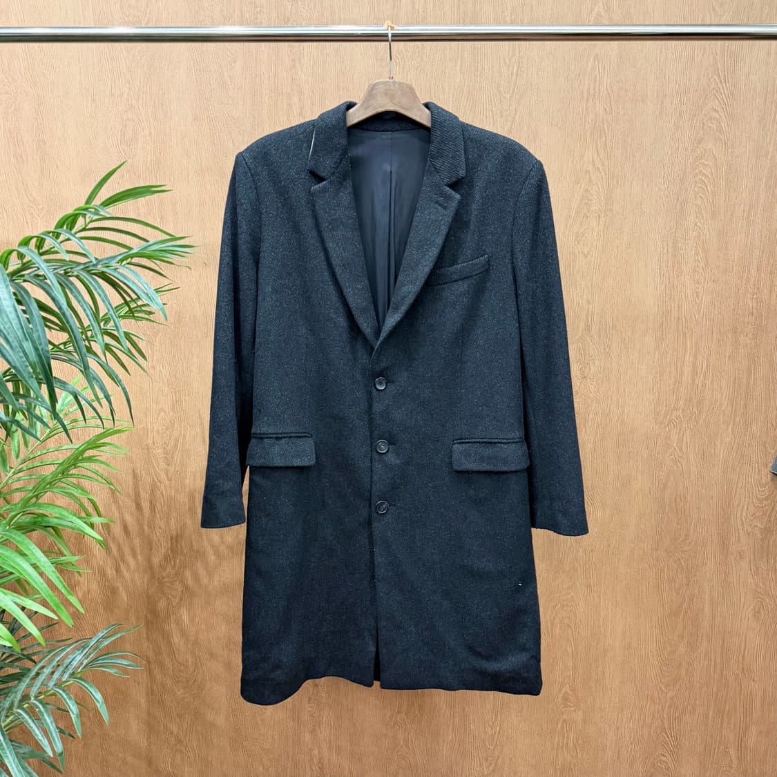 아미 클래식 울 싱글 코트 노치드 라펠 프론트 버튼 슬릿 디테일 차콜 상품이미지1