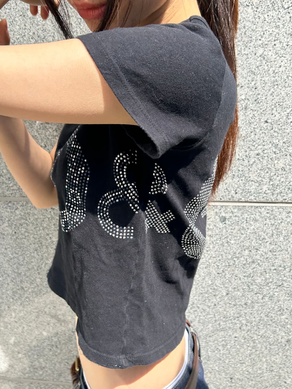D&G 돌체앤가바나 라인스톤 크롭 반팔 티셔츠 y2k 상품이미지3