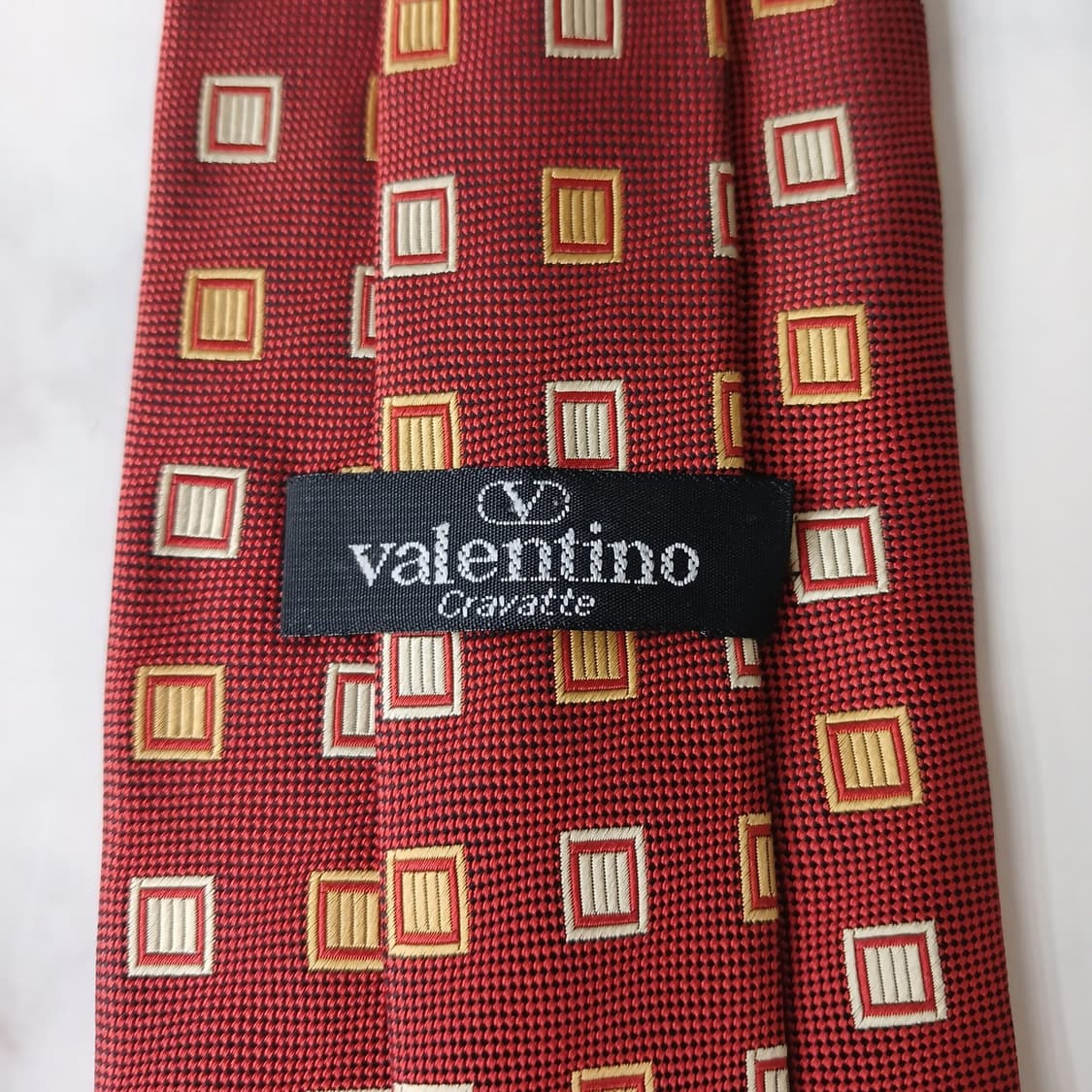 발렌티노 실크 레드 기하 패턴 넥타이 9.5cm A+~A등급 E734 상품이미지8