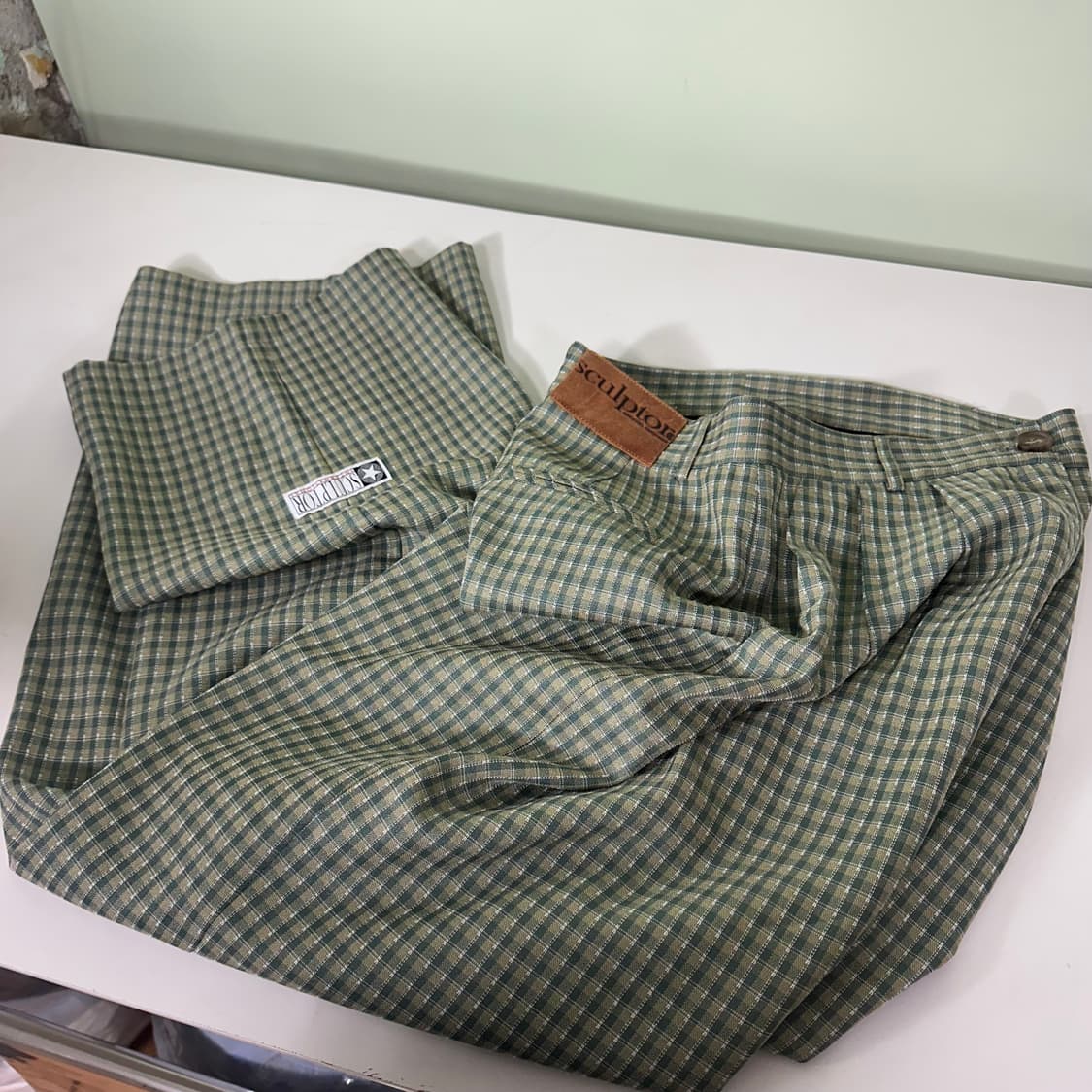 우먼M 스컬프터 벌룬와이드핏 하이웨스트 투턱 체크 린넨팬츠 상품이미지2