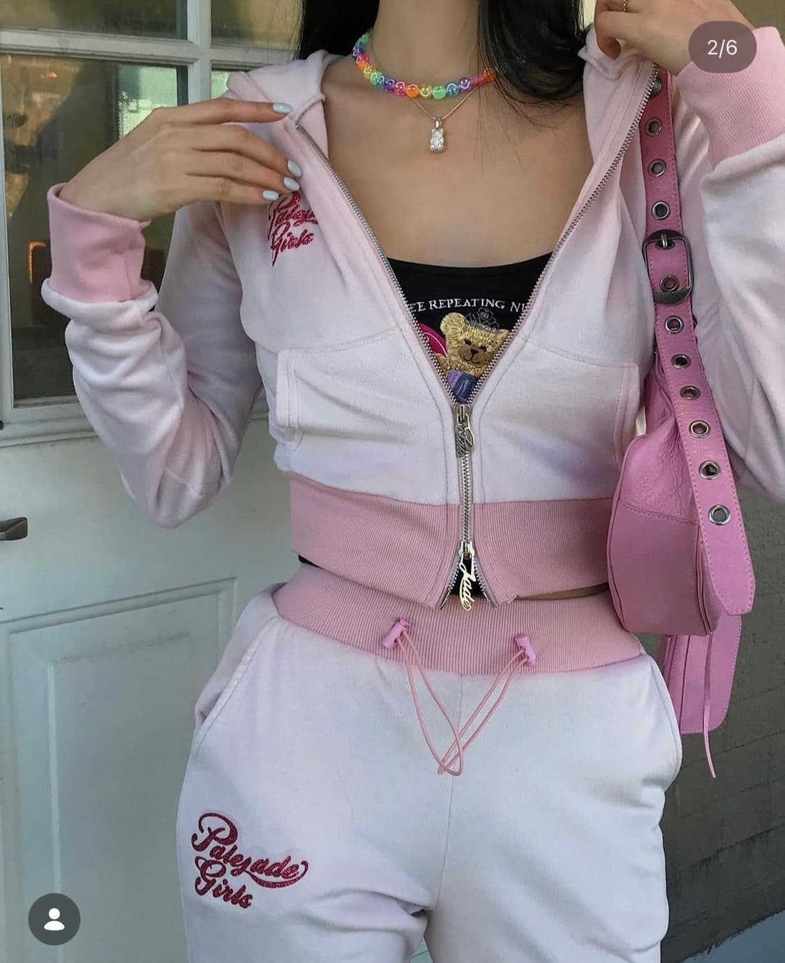 페일제이드 벨로아 y2k 벨벳 트레이닝 셋업 - 핑크 상품이미지2