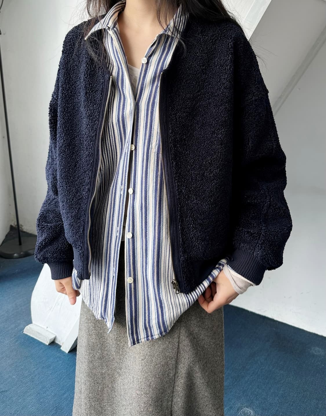 Design neck fleece wide blouson 상품이미지7