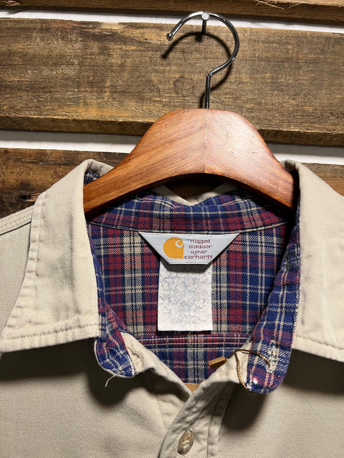 [2XL]90's 칼하트 USA 2포켓 체크 라이닝 아이보리 워크 셔츠 상품이미지2